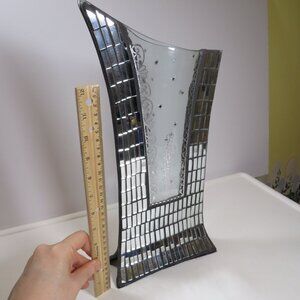 Mid-Century Modern Mosaic Mirror Glass Tile Vase |16"  Hourglass Sculptural